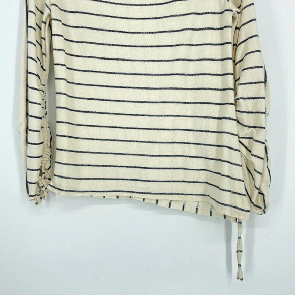 Anthropologie T-Shirt Women’s Sz S Pullover Boat Neck Ribbed Sleeves Cream/Navy - Picture 6 of 10